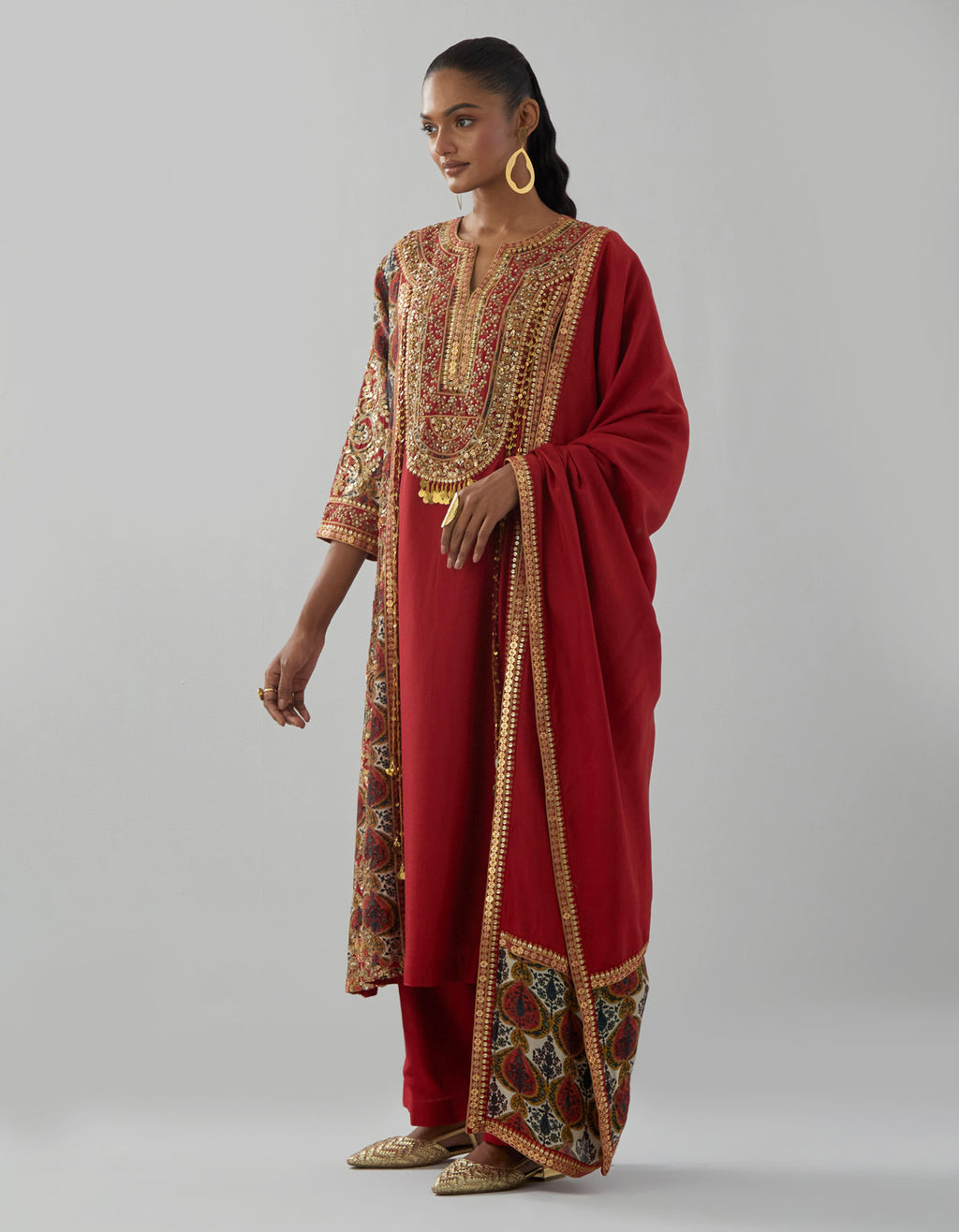 Maroon Rimjhim Kurta with Palazzo & Dupatta