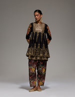 Black Short Kurta With Printed Shimmer Dhoti Pants