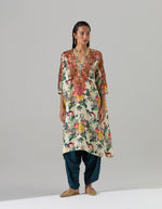 Ivory Printed Kurta and Navy Tulip Pants Set