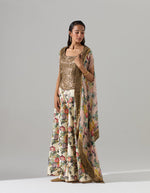 Ivory Printed Sharara Set with a Sequined Top and a Cape