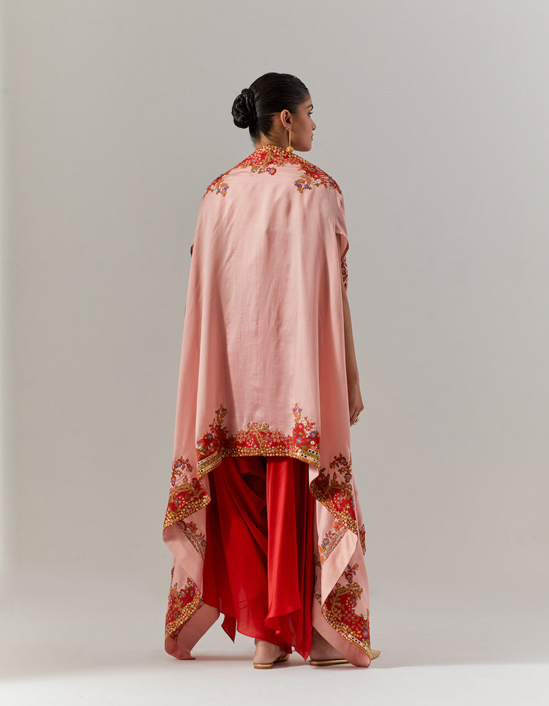 Pink Ali Top With Cape And Mirror Belt Flair Pant