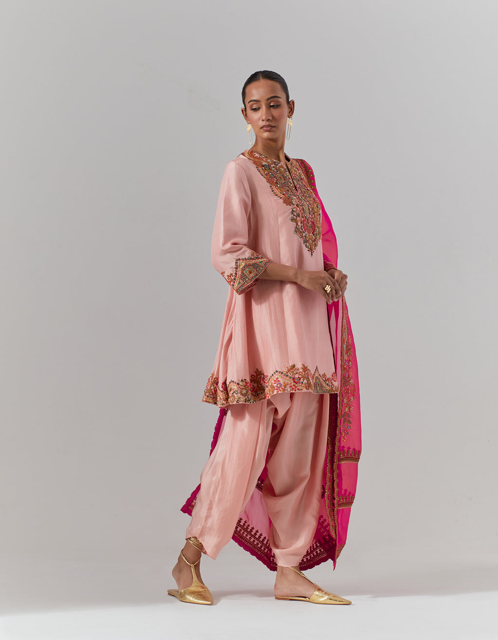 Blush Pink Ali Yoke Kimono Kurta Set