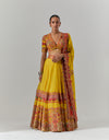 Mustard Lehenga With Organza Jaal And Tikari Embroidered With Blouse And Dupatta Set