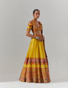 Mustard Lehenga With Organza Jaal And Tikari Embroidered With Blouse And Dupatta Set