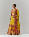 Mustard Lehenga With Organza Jaal And Tikari Embroidered With Blouse And Dupatta Set