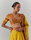 Mustard Lehenga With Organza Jaal And Tikari Embroidered With Blouse And Dupatta Set