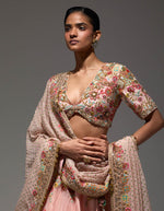 Powder Pink Satranj Boho Lehenga With Blouse And Dupatta
