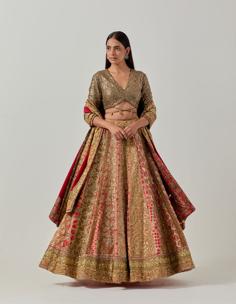 Red Uzbek Lehenga Set