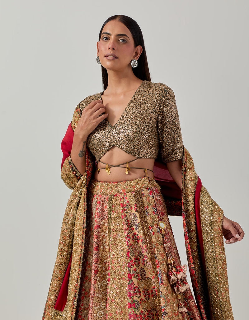 Red Uzbek Lehenga Set