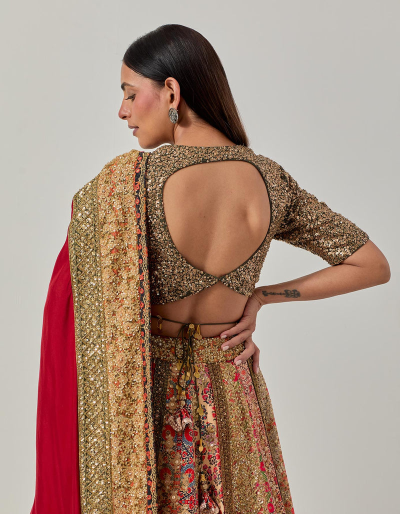 Red Uzbek Lehenga Set