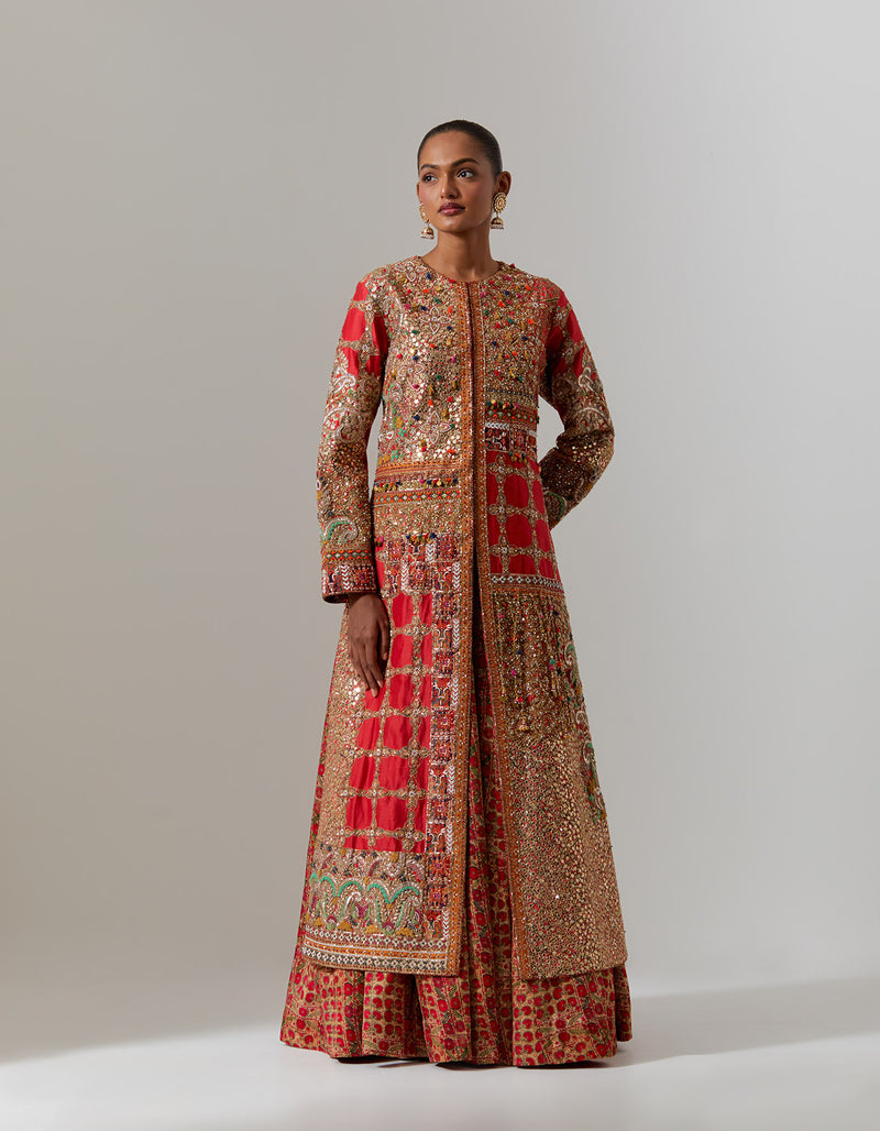 Red Ilaa Jacket and Skirt Set