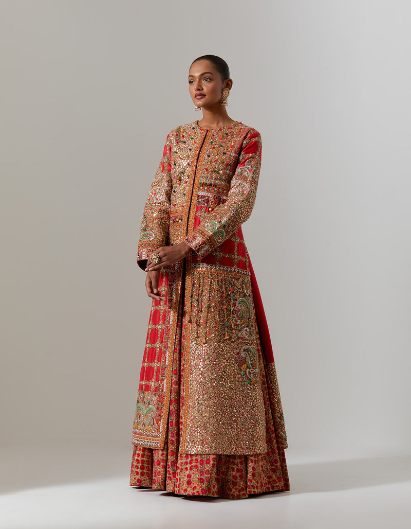 Red Ilaa Jacket and Skirt Set