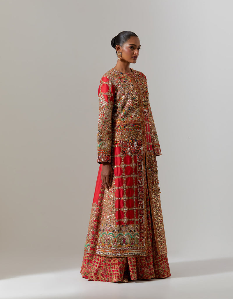 Red Ilaa Jacket and Skirt Set