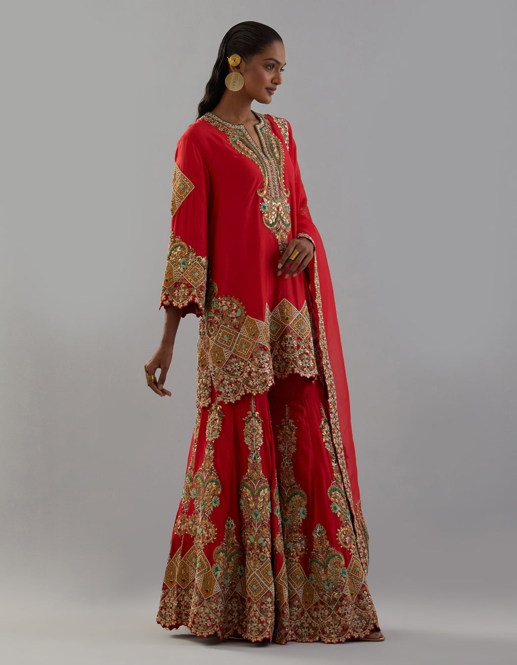 Red Ajmeri Sharara Set with Dupatta
