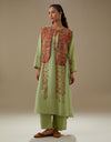 Pista Green Farha Kurta Set with Red Abstract Bib