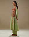Pista Green Farha Kurta Set with Red Abstract Bib
