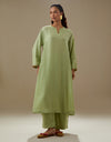 Pista Green Farha Kurta Set with Red Abstract Bib