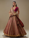 Red Faiza Stripe Gota Lehenga Set