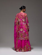 Magenta Heavy Paisly Emb. Sharara With Organza Polash Short Jactet Wit Dupatta