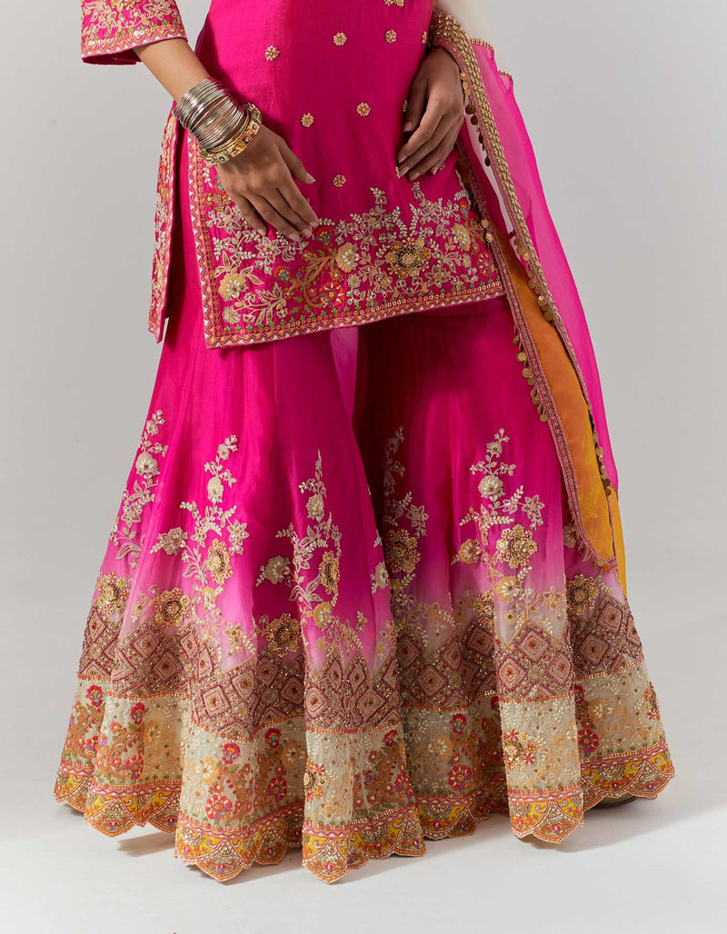 Magenta Organza Shaded Sharara Set