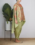 Green Chanderi Embroidered Jacket Set