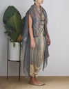 Grey with Multi Color Embroidered Jacket Set