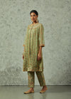 Pista green printed and embroidered tunic with pants set