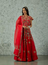 Red Raw Silk Jacket With  Organza Skirt Set