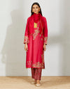 Magenta Mughal Tagyai Kurta With Pant And Scarf