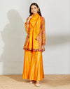 Coral Mughal Frock Dress With Farshi And Scarf