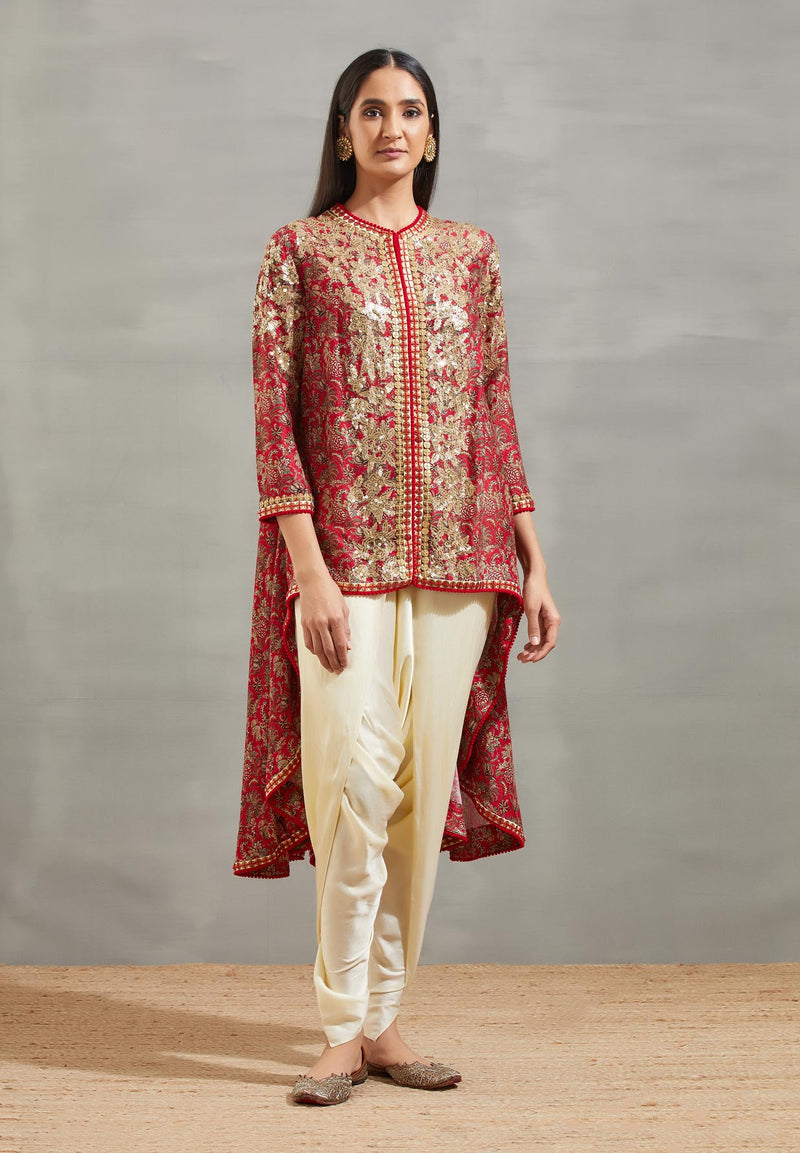 Magenta Mughal Print Sequence Jacket Set