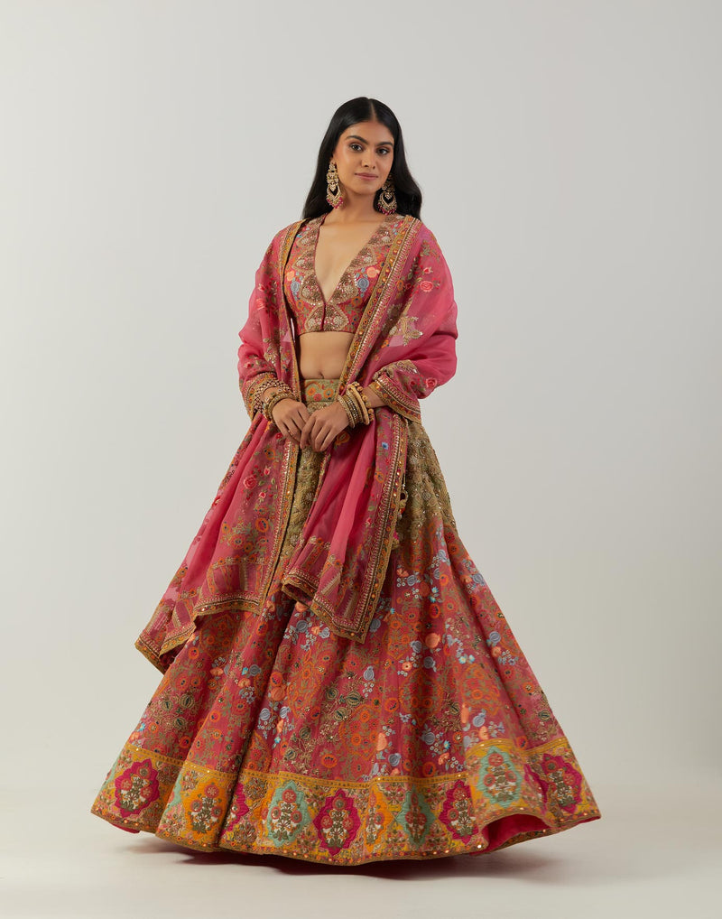 Multi Color Diamond Lehenga With Blouse And Dupatta