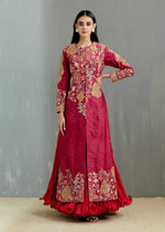 Magenta Chanderi Tamba Salim Long Jacket With a Crushed Skirt