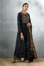 Black Embroidered Kalidaar with an Embroidered Dupatta and Palazzos