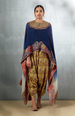 Navy Cape with Printed Dhoti Pants