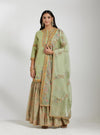 Pista Green Printed Sharara with an Embroidered Kurta and Dupatta Set