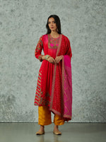 Red And Rani Pink Silk Embroidered Kurta Set