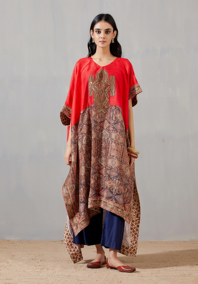 Red Yoke Kaftan With Pant