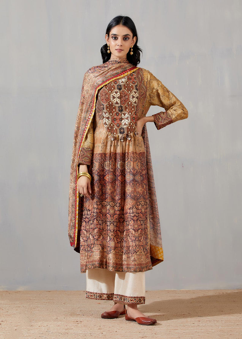 Bajirao Gather Kurta With Palazzo And Printed Silk Dupatta