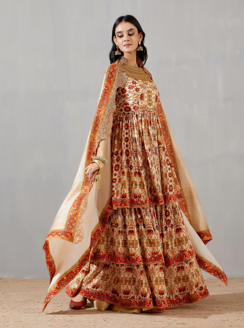 Nergis Dooble Layer Sharara With Peplum Top And Dupatta