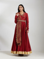 Maroon Anarkali Set with a Printed Dupatta