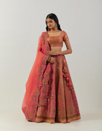 Coral Shimmer Lehenga With Blouse And Dupatta