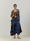 Blue Silk Highlow Jacket Bustier And Bandani Print