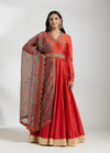 Red Anarkali Set with a Printed Dupatta