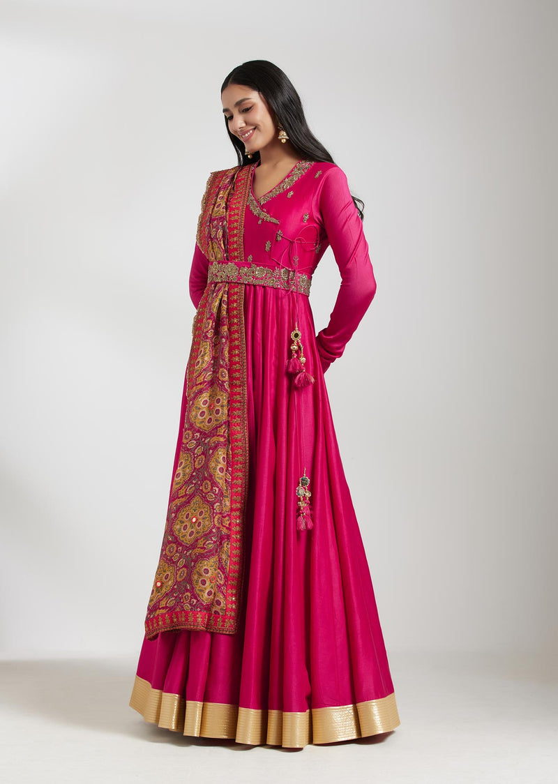 Magenta Anarkali Set with a Prainted Dupatta