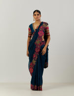 Blue Mughal Cutwork Sari With Blouse