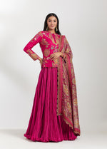 Magenta Chanderi Skirt Set