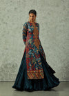 Navy Jacket with a Crinkled Skirt Set