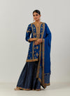 Blue Short Silk Kurta With Sharara And Dupatta
