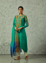 Green and blue shaded silk kurta set